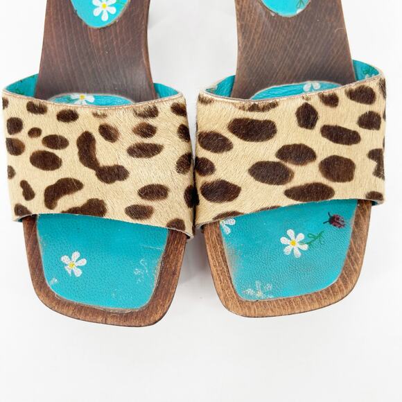 Dolce & Gabbana Vintage Leopard Calf Hair Wooden Mule Clog Sandals size 7 - Picture 7 of 11